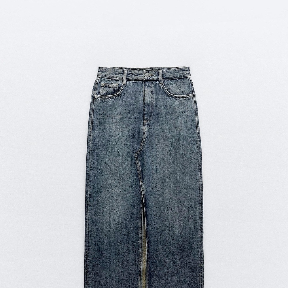 Zara Women's Straight Leg Denim Skirt - Blue